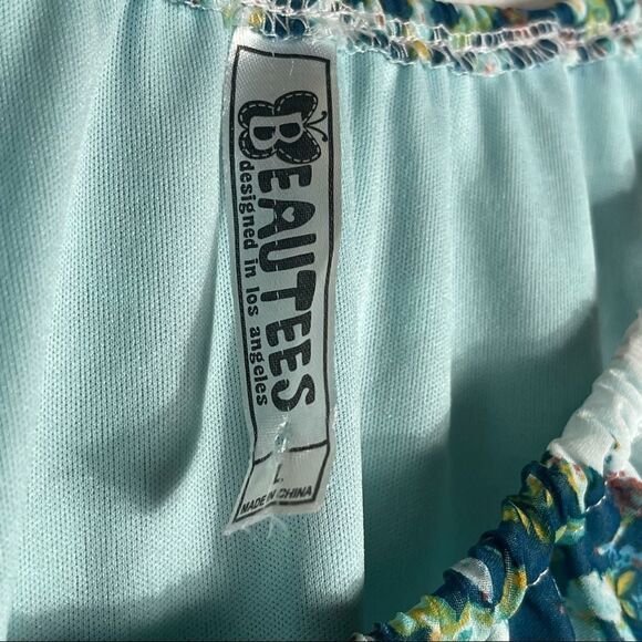 Beautees Blue and Green Floral Blouse laced Wrist - Picture 12 of 15